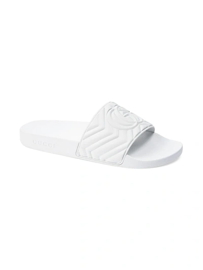 Shop Gucci Men's Matelassé Rubber Slide In White