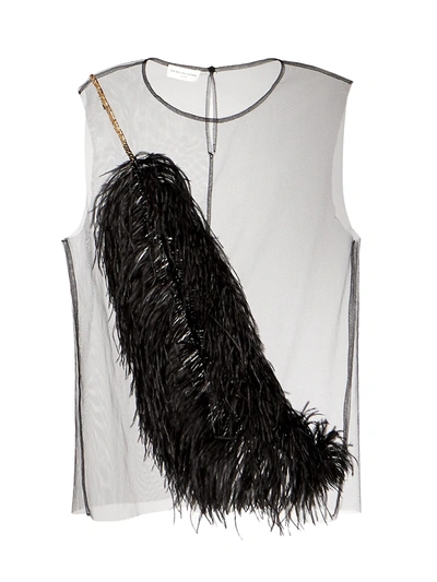 Shop Dries Van Noten Women's Sleeveless Sheer Tulle Feather & Sequin Top In Black Blush