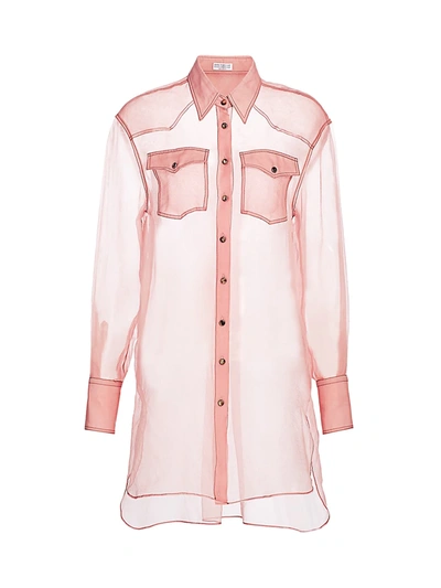 Shop Brunello Cucinelli Sheer Organza Long-line Shirt In Pink