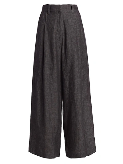 Shop Brunello Cucinelli Chambray Linen Wide-leg Pants In Denim