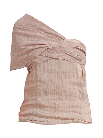 Shop Chloé Striped One-shoulder Top In White Beige