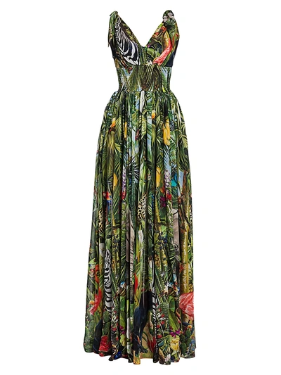 Shop Dolce & Gabbana Women's Multi Print Tie-shoulder Gown In Neutral