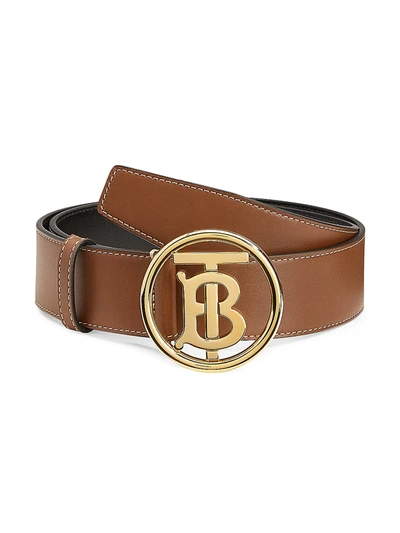 Shop Burberry Men's Monogram Motif Topstitched Leather Belt In Tan