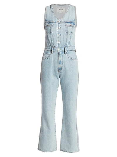 Shop Agolde Women's 70s Slim-fit Flare Denim Vest Jumpsuit In Westward