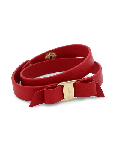 Shop Ferragamo Women's Vara Bow Red Double-wrap Leather Bracelet