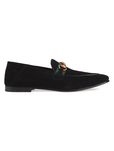 Shop Gucci Men's Suede Horsebit Loafer With Web In Nero
