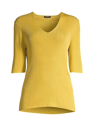 Shop Lafayette 148 Rib-knit Elbow-sleeve Pullover In Quince