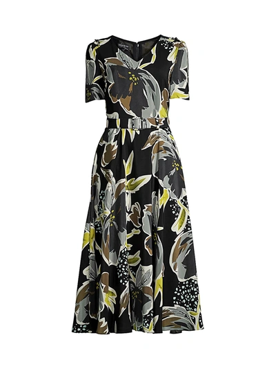 Shop Lafayette 148 Women's Roland Silk Floral Dress In Black Multi