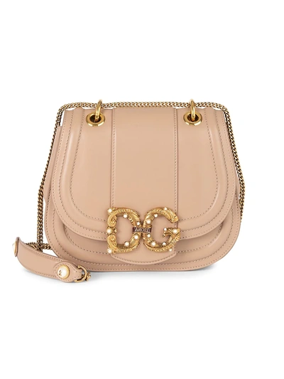Shop Dolce & Gabbana Women's Dg Amore Leather Saddle Bag In Desert Rose