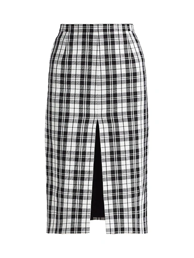 Shop Michael Kors High-slit Tartan Pencil Skirt In Black Optic White