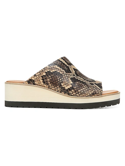 Shop Vince Women's Sarria Snakeskin-embossed Leather Wedge Mules In Tan Roccia