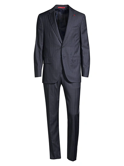 Shop Isaia Men's Classic-fit Pinstripe Wool Suit In Purple