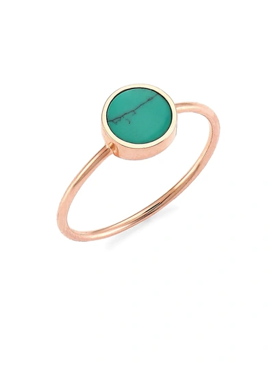 Shop Ginette Ny Women's Mini 18k Rose Gold & Turquoise Disc Ring