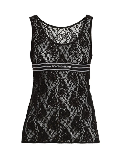 Shop Dolce & Gabbana Logo Stripe Lace Tank Top In Black