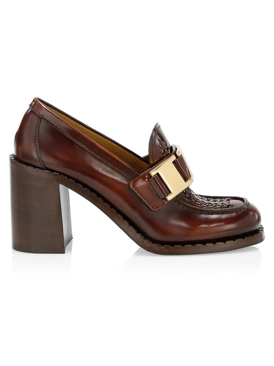 Shop Prada Women's Leather Platform Penny Loafers In Tobacco
