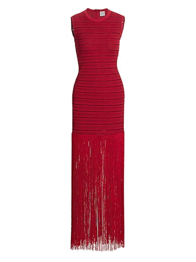 Shop Herve Leger Women's Fringe Crochet Maxi Dress In Pinot