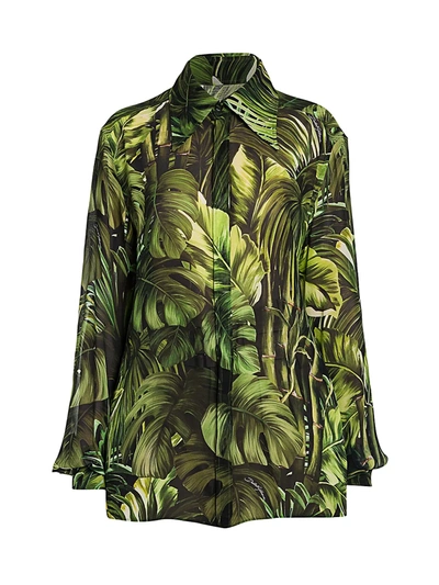 Shop Dolce & Gabbana Women's Tropical-leaf Print Georgette Blouse In Green