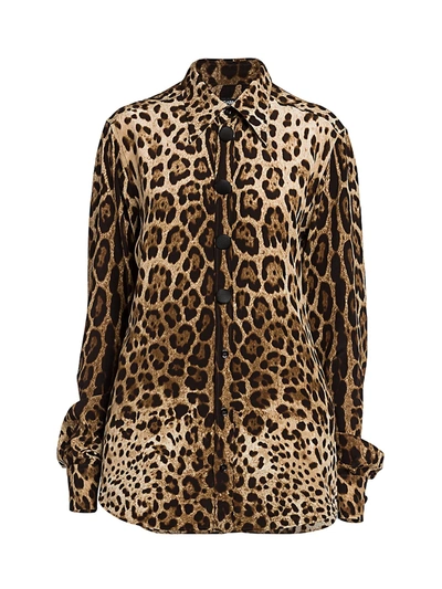 Shop Dolce & Gabbana Leopard-print Crepe De Chine Blouse In Leopard Print