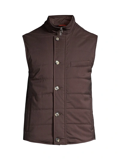 Shop Isaia Quilted Wool Down Vest In Brown