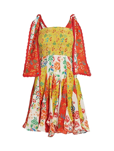 Shop All Things Mochi Natalia Tie Strap Flora Mini Dress In Red Yellow