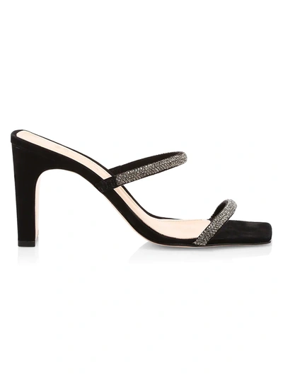 Shop Schutz Women's Salwa Square-toe Embellished Suede Mules In Black