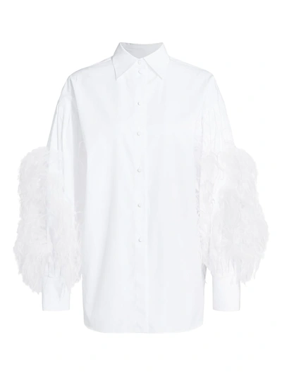 Shop Valentino Ostrich Feather-sleeve Shirt In White