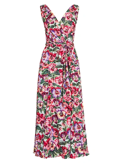 Shop Dolce & Gabbana Women's Charmeuse Floral-print Wrap Dress In Red Pink White