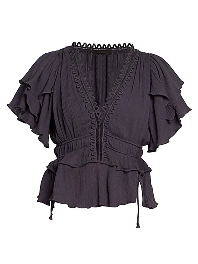 Shop Isabel Marant Women's Yemila Luna Ruffle Sleeve Top In Faded Night
