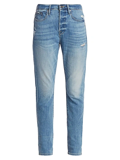 Shop Frame Women's Le Beau High-rise Distressed Slim Jeans In Walden Rock