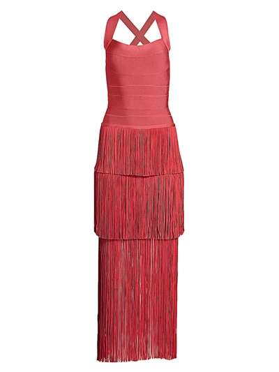 Shop Herve Leger Women's Icon Fringe Maxi Dress In Burnt Rose