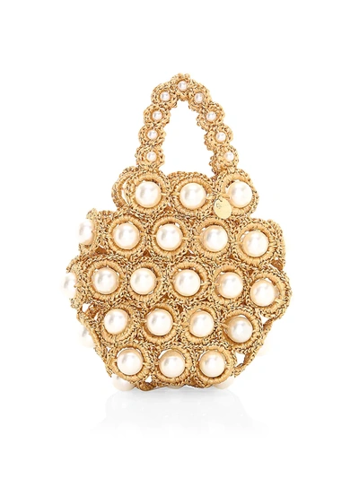 Shop Alameda Turquesa Women's Hana Faux Pearl & Raffia Top Handle Bag In Gold
