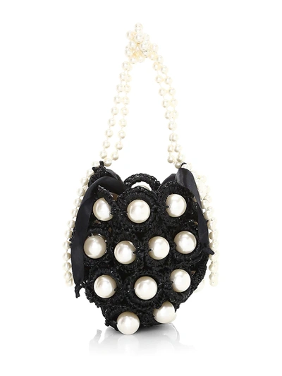 Shop Alameda Turquesa Women's Mini Hana Faux Pearl Woven Top Handle Bag In Black