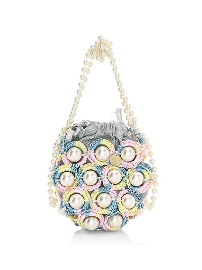 Shop Alameda Turquesa Women's Mini Candy Floss Faux Pearl & Raffia Top Handle Bag In Neutral