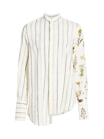 Shop Monse Women's Asymmetric Botanical Stripe Shirt In Linen Multi