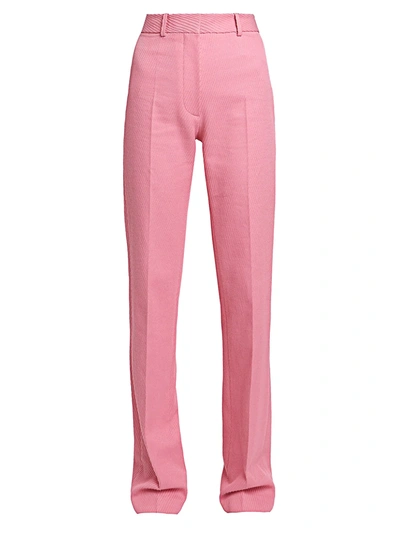 Shop Victoria Beckham Women's Straight-leg Ribbed Cotton Trousers In Pink