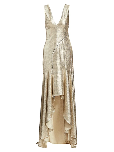 Shop Galvan Releve Hi-lo Sequin Dress In Pale Gold