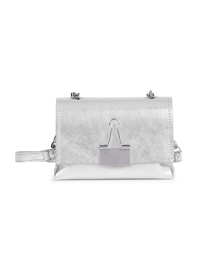 Shop Off-white Women's Small Binder Clip Metallic Leather Crossbody Bag In Silver