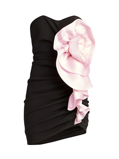 Shop Alexandre Vauthier Compact Crepe Sweetheart Rosette Mini Dress In Black