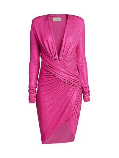 Shop Alexandre Vauthier Women's Long Sleeve Ruched Microcrystal Mini Dress In Fuchsia