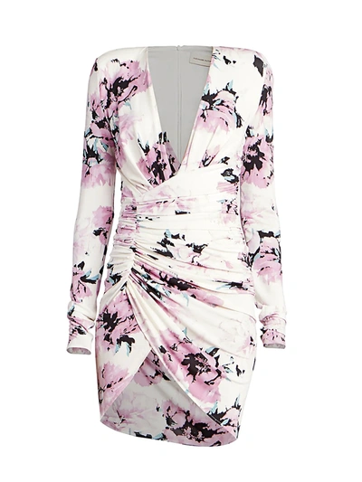 Shop Alexandre Vauthier Women's Floral Long Sleeve Jersey Mini Dress In Pink