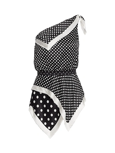 Shop Altuzarra Women's Luff Polka Dot Asymmetric Silk Top In Black