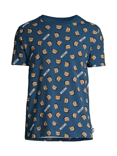 Shop Moschino Allover Bear T-shirt In Blue