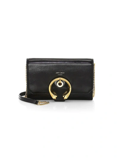 Shop Jimmy Choo Mini Madeline Leather Wallet-on-chain In Black