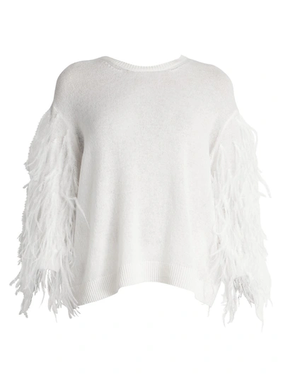 Shop Valentino Women's Ostrich Feather-sleeve Virgin Wool & Cashmere Sweater In White
