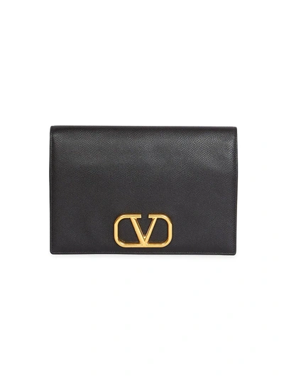 Shop Valentino Garavani Medium Vlogo Leather Clutch In Black