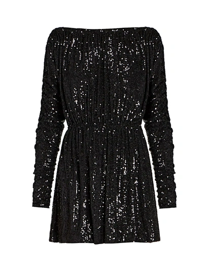 Shop Saint Laurent Women's Sequin Blouson Mini Dress In Black Multi