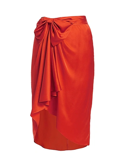 Shop Cinq À Sept Emma Bow Silk Skirt In Blood Orange