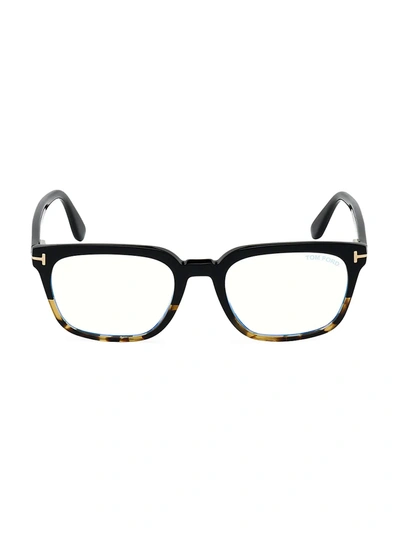 Shop Tom Ford Men's 53mm Tortoiseshell Square Blue Block Optical Glasses In Black