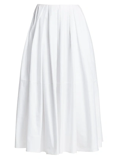 Shop Khaite Meryl Pleated Poplin A-line Skirt In White