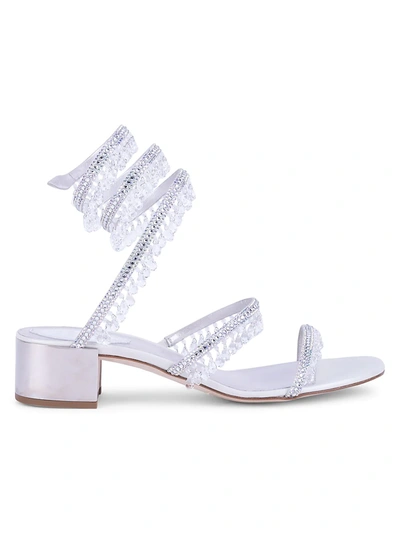 Shop René Caovilla Women's Cleo Chandelier Ankle-wrap Crystal-embellished Satin Sandals In Light Grey